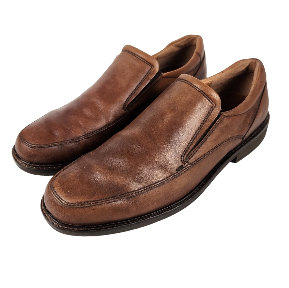 Ecco Holton Apron Toe Slip On Brown Leather Loafers Mens Size 10 to 10.5 EU 44